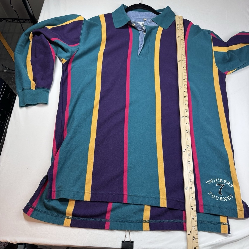Vintage Twickers Rugby Shirt Sz XL 100% Cotton Long Slv 90s Striped Embroidered - Picture 6 of 11